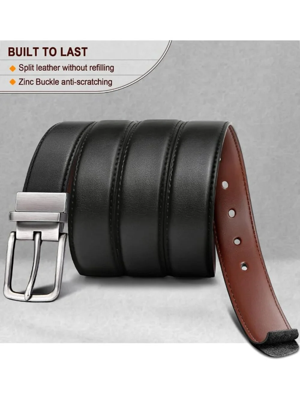 Reversible Leather Belt for Men - Trimmable 1.25